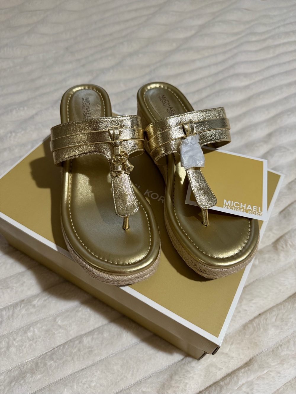Michael Kors Metallic Gold Toe-Post Espadrille Sandal